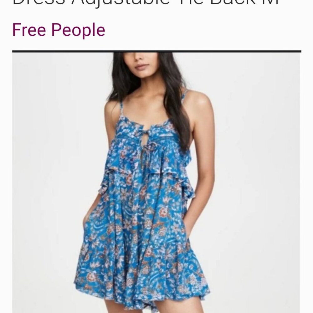Free People Take Me With You Microfloral Tunic Mini Dress Adjustable Tie Back M